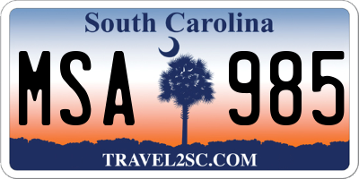 SC license plate MSA985