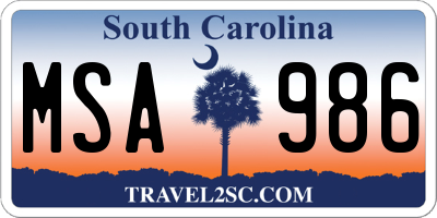 SC license plate MSA986