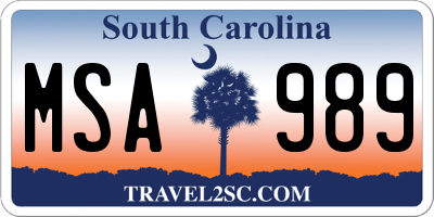 SC license plate MSA989