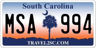 SC license plate MSA994