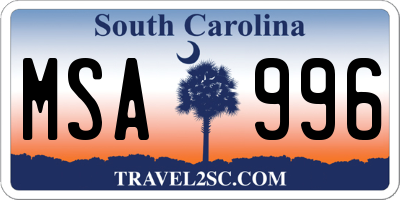 SC license plate MSA996