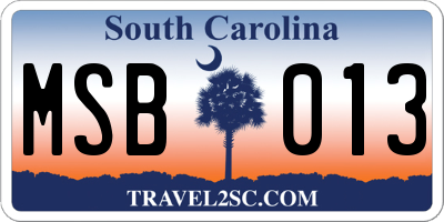 SC license plate MSB013