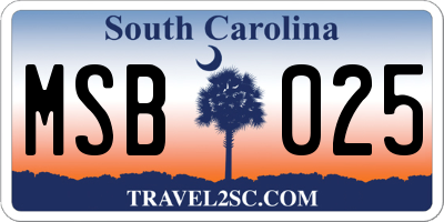 SC license plate MSB025