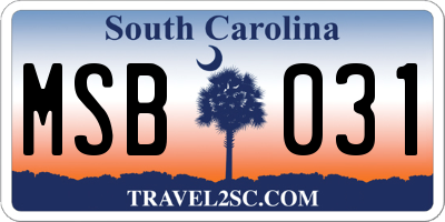 SC license plate MSB031
