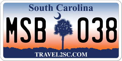 SC license plate MSB038