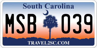 SC license plate MSB039