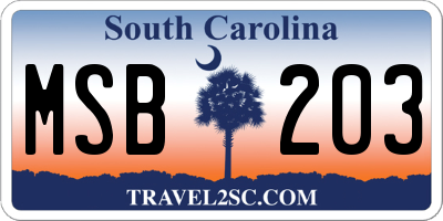 SC license plate MSB203