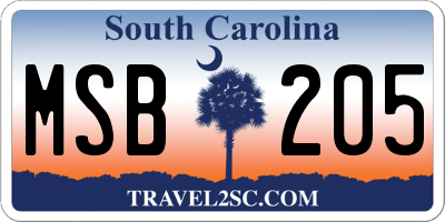 SC license plate MSB205