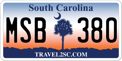 SC license plate MSB380