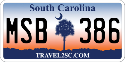 SC license plate MSB386