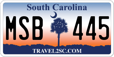 SC license plate MSB445