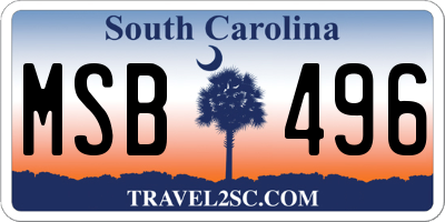 SC license plate MSB496