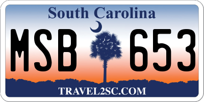 SC license plate MSB653