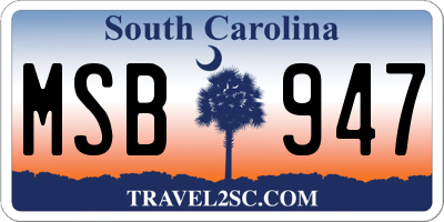 SC license plate MSB947