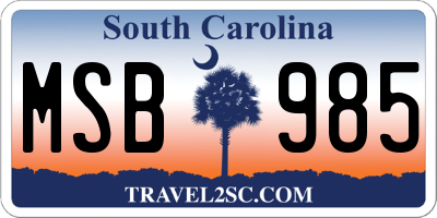 SC license plate MSB985