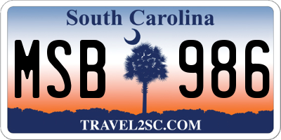 SC license plate MSB986