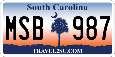 SC license plate MSB987
