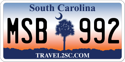 SC license plate MSB992