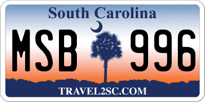 SC license plate MSB996