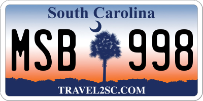 SC license plate MSB998