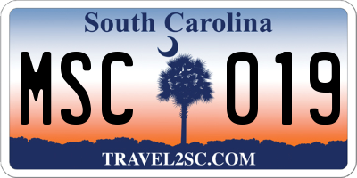 SC license plate MSC019