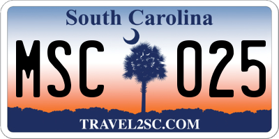 SC license plate MSC025