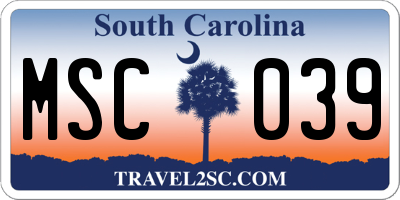 SC license plate MSC039
