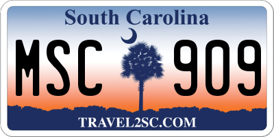 SC license plate MSC909