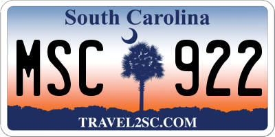 SC license plate MSC922