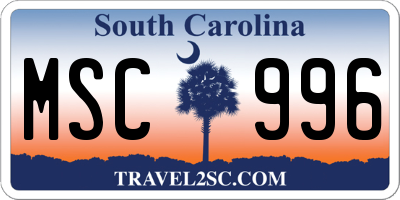 SC license plate MSC996
