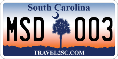 SC license plate MSD003