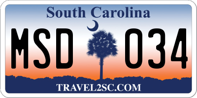 SC license plate MSD034