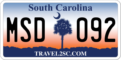 SC license plate MSD092