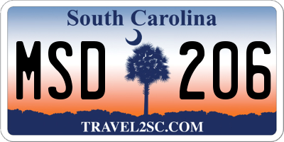 SC license plate MSD206