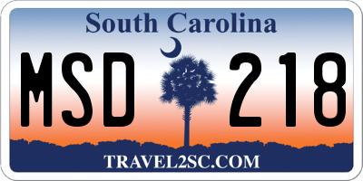 SC license plate MSD218