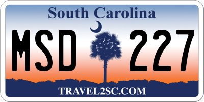 SC license plate MSD227