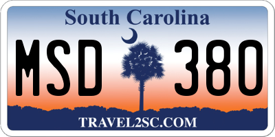 SC license plate MSD380