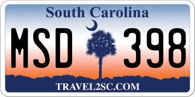 SC license plate MSD398