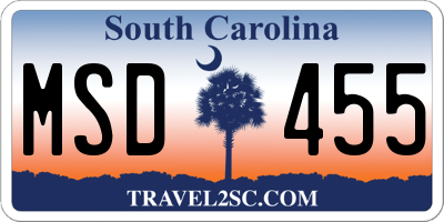 SC license plate MSD455
