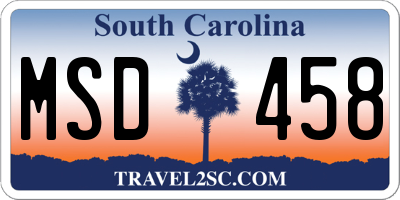 SC license plate MSD458