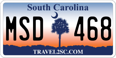 SC license plate MSD468