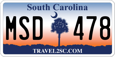 SC license plate MSD478