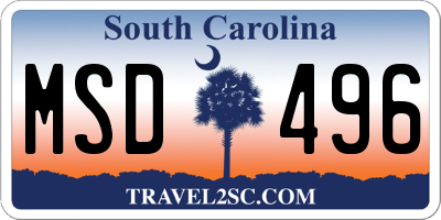 SC license plate MSD496
