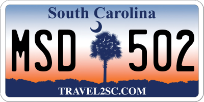 SC license plate MSD502