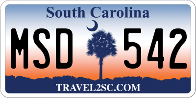 SC license plate MSD542