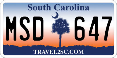 SC license plate MSD647