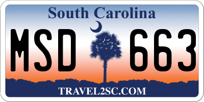 SC license plate MSD663