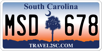 SC license plate MSD678
