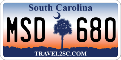 SC license plate MSD680