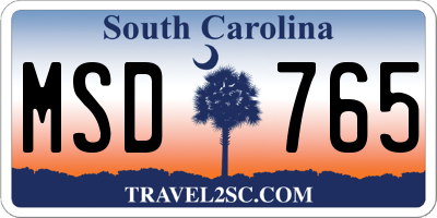 SC license plate MSD765